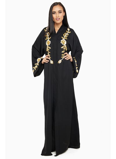 Buy Floral Embellished Abaya Black in UAE