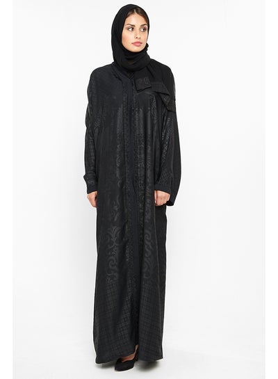 اشتري Shimmering Self Printed Abaya With Lace By The Closure And Sleeves أسود في الامارات