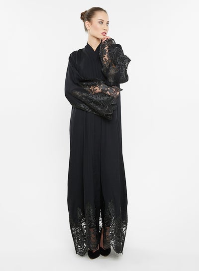 Buy Net And Embroidered Detailing Abaya Black in UAE