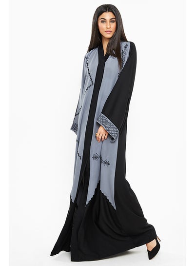 Buy Classy Abaya With Embroidery Detailing Grey/Black in UAE