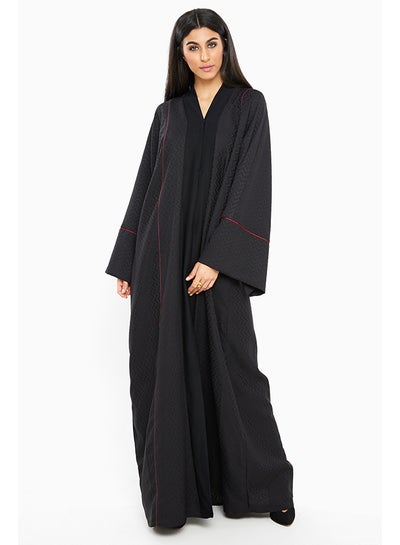 Buy Wavy Self Print Abaya Black in UAE