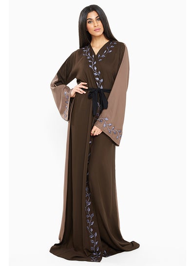 Buy Wrap Style Abaya Brown in UAE