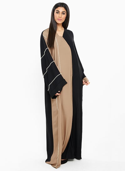 Buy Wrap Style Abaya Brown/Black in UAE