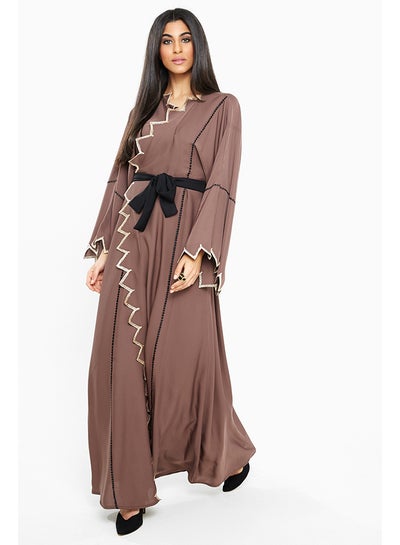 Buy Wrap Style Abaya Brown in UAE