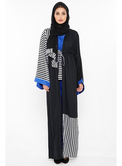 Buy Silk Striped Abaya Black in UAE