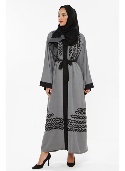 Buy Corfam Embossed Print Abaya Grey in UAE