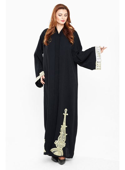 Buy Casual Abaya With Lace On Side And Sleeves Black in UAE