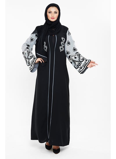 اشتري Trendy Abaya With Heart Print Of Sleeves أسود/رمادي في الامارات