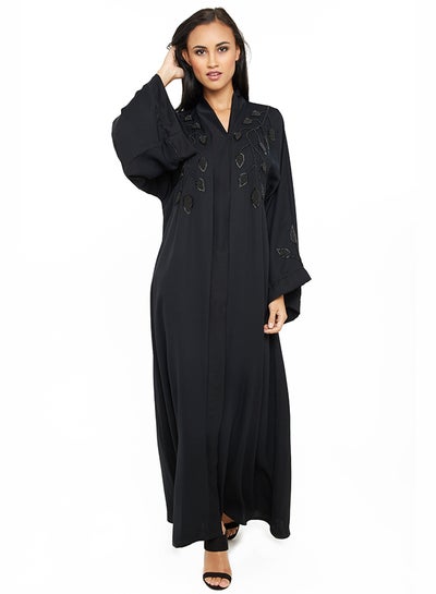 اشتري Rich Abaya With Sequins And Beads Leafy Embellished Abaya أسود في الامارات