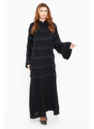 Buy Stripe Frilled Abaya Black in UAE