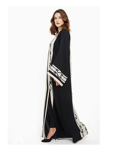 Buy Classy Abaya With Leafy Embroidered Detailing By The Sleeves And Closure Black in UAE