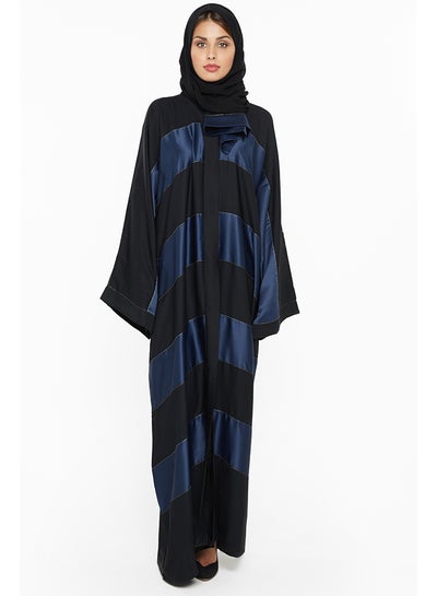 Buy Gorgeous Abaya With Silk Stripe Detailing With Thread Lining Black/Navy Blue in UAE