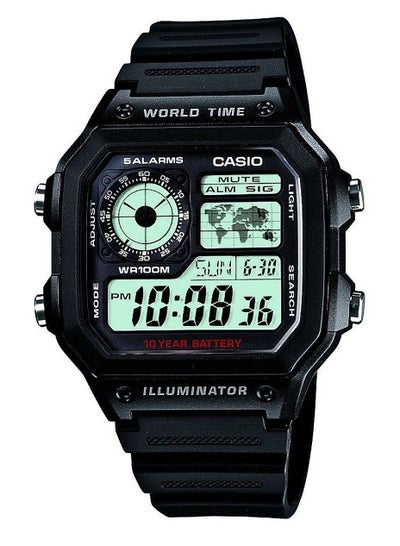 اشتري ساعة يد رقمية مقاومة للماء بسوار من الراتينج طراز AE-1200WH-1AVDF - 42 مم - لون أسود للرجال في الامارات
