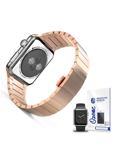 Buy Stainless Steel Band Strap With Screen Protector For 42mm Apple Watch Gold in UAE