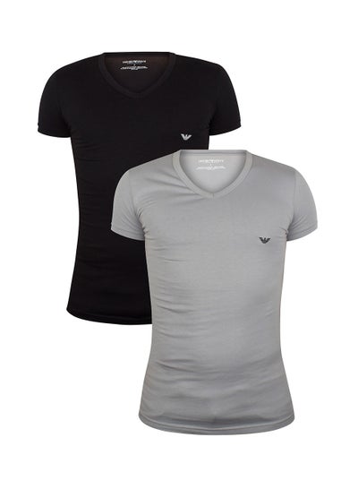 Pack Of 2 Stretch Cotton V-Neck Undershirts Black and Grey price