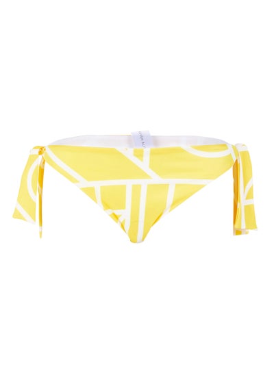 Buy Abstract Print Tie Side Bikini Bottoms Yellow in Saudi Arabia