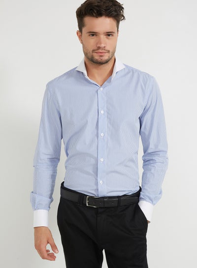 Stripe Extreme Cutaway Collar Shirt Blue price in UAE | Noon UAE | kanbkam
