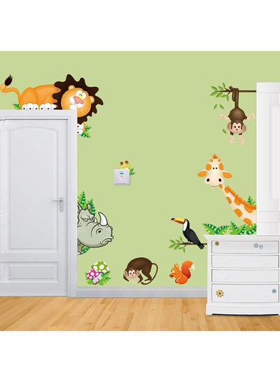 Buy Cute Monkeys Big Trees Cartoon Removable Wall Sticker Multicolour in UAE