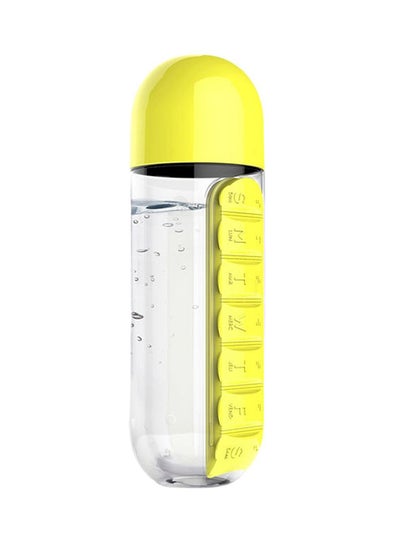 Buy Water Bottle With Built-In Daily Pill Box Organizer Yellow 15cm in Egypt