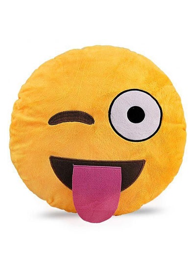 Buy Wink Emoticon Cushion polyester Yellow/Brown Standard in UAE