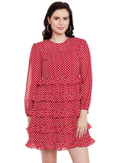 Buy Printed Skater Dress Red in UAE