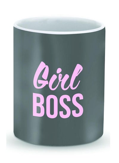 Buy Premium Girl Boss Designer Mug Grey/Pink 325ml in UAE