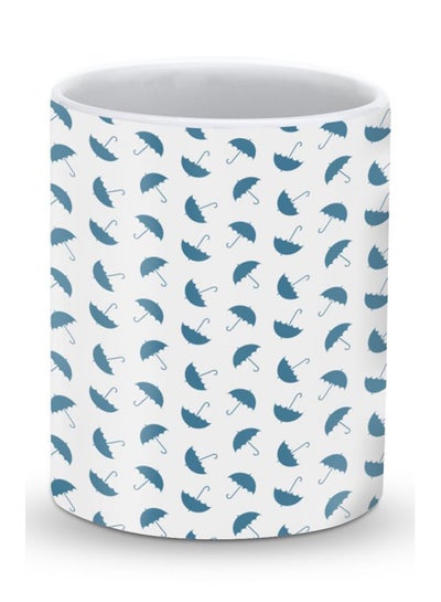 Buy Premium Falling Umbrellas Designer Mug White/Blue in UAE