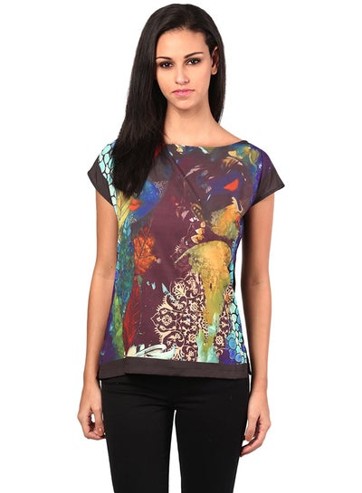 Buy Cap Sleeve Side Slit Digital Print Tee Multicolour in UAE