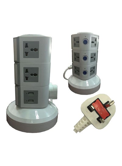 Buy 3-Layer Dual Port USB Universal Vertical Extension Socket White/Grey in UAE