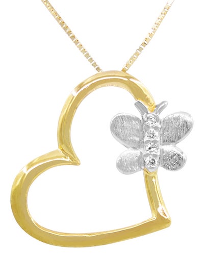 18K Gold Heart Butterfly Diamond Pendant Necklace Gold/Silver