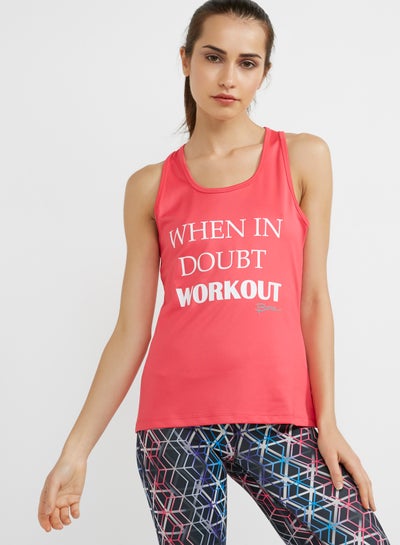 Buy Sleeveless Slogan T-Shirt Pink in UAE