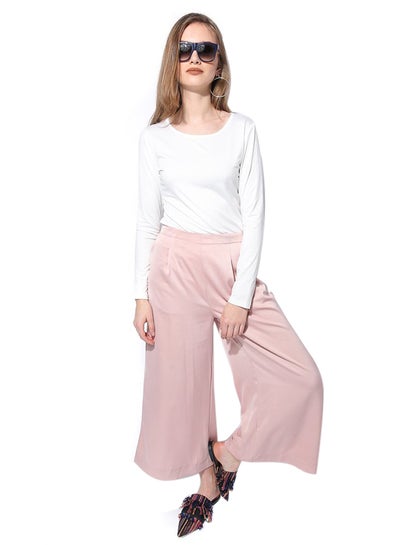 Buy High-Rise Wide Trousers Pink in UAE