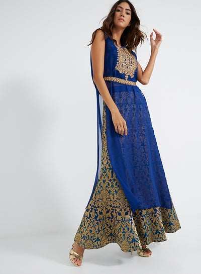 Buy Royal Essence Kurti With Skirt Royal Blue/Gold in UAE