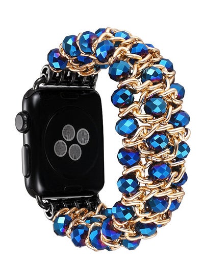 Buy Replacement Crystal Beaded Elastic Strap For Apple Watch Series 1/2/3 38mm Blue/Gold in UAE