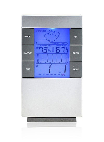 Buy LCD Thermometer Humidity Monitor Clock Silver/White in UAE