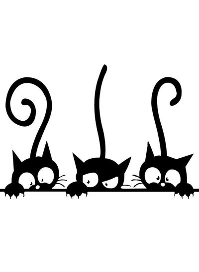 Buy Lovely Cute Three Big Eyes Cat Pattern Bedroom Wallpaper Sticker Black in UAE