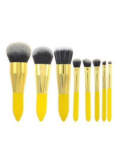 Buy 8-Piece Makeup Brush Set Yellow/Gold in UAE