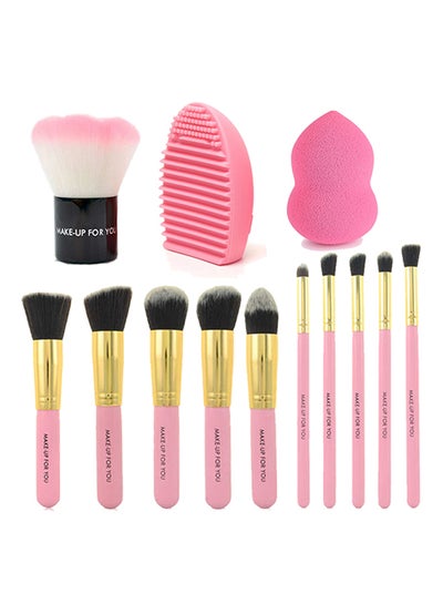Buy 8-Piece Makeup Brush Set With Blush Powder Brush And Cleaning Tool Pink/Golden in UAE