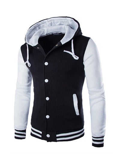 Buy Hooded Baseball Jacket White/Black in UAE