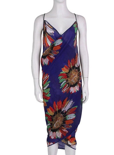 Buy Women Summer Floral Chiffon Bikini Cover Up Beach Dress Swimwear Wrap Royal Blue in UAE