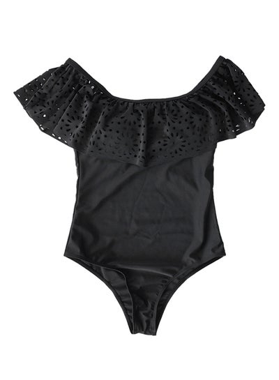 Buy Solid Pattern Push Up Padded Swimsuit Black in Saudi Arabia