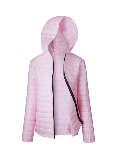 Buy Hooded Long Sleeved Puffer Jacket Pink in UAE