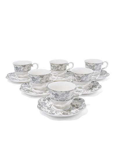 Buy Sophisticated 6 Piece Cup & Saucer Set Silver/White in UAE