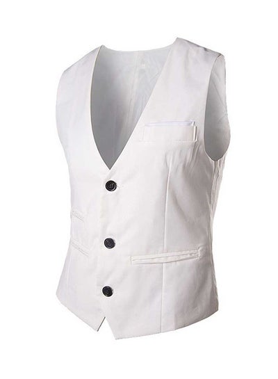 Buy V Neck Waistcoat White in Saudi Arabia