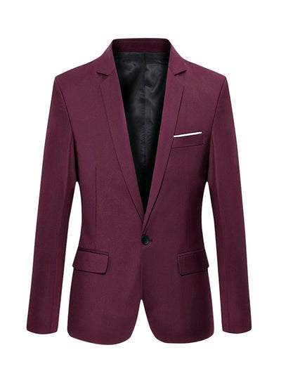 Buy Slim Fit Long Sleeve Suit Blazer Claret in Saudi Arabia