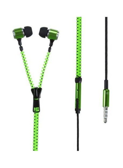 Buy In-Ear Zipper Tangle Free Headphones With Mic Green in Saudi Arabia