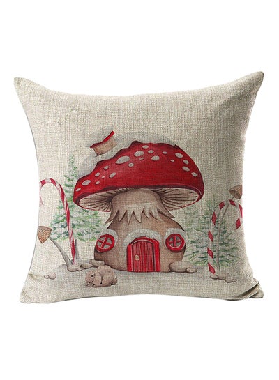 Buy Mushroom House Printed Throw Pillow Cover White/Red/Green 45x45centimeter in UAE