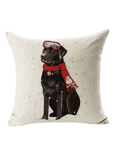 Buy Winter Retriever Dog Printed Throw Pillow Cover White/Black 45x45cm in UAE