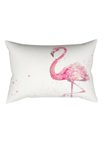 Buy Flamingo Design Pillow Cover Polyester White/Pink 30x50cm in Saudi Arabia