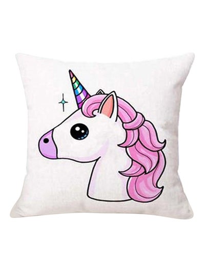 Buy Unicorn Print Cartoon Pillow Cover White/Pink 45x45centimeter in UAE